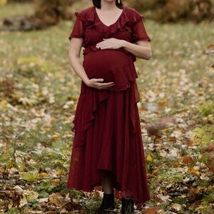 Asos Maternity Ruffle Chiffon Layered Draped Midi Maxi Dress Size 10